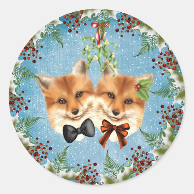 Rond Sticker Mistletoe Fox de Noël (Devant)