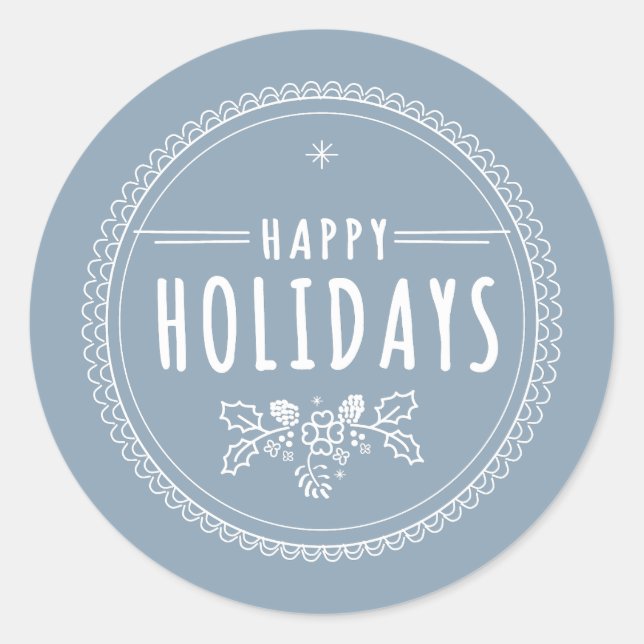 Rond Sticker moderne Happy Holiday Round Blue Christmas (Devant)
