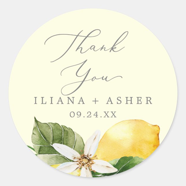 Rond Sticker moderne Lemon Garden Merci jaune Favoriser (Devant)