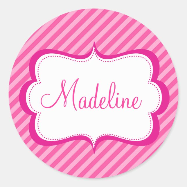 Rond Sticker moderne rose Hot Stripe Princess Seal Nom (Devant)