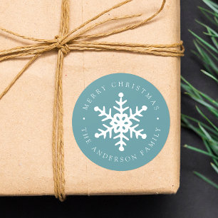 Rond Sticker moderne Snowflake Blue Frost Holiday