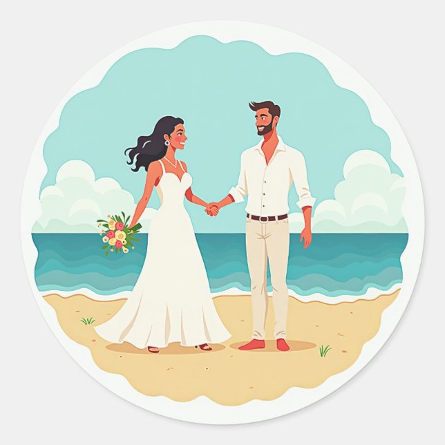 Rond Sticker Moment Mariage Plage (Devant)