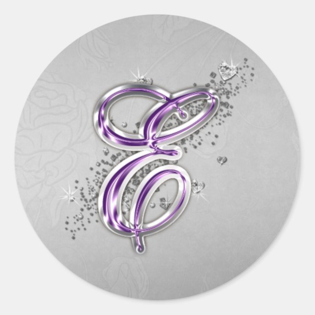 Rond Sticker Monogram E pour Parties scintillant violet (Devant)