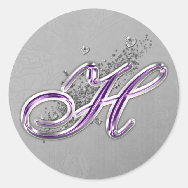 Rond Sticker Monogram H pour Parties scintillant violet (Devant)