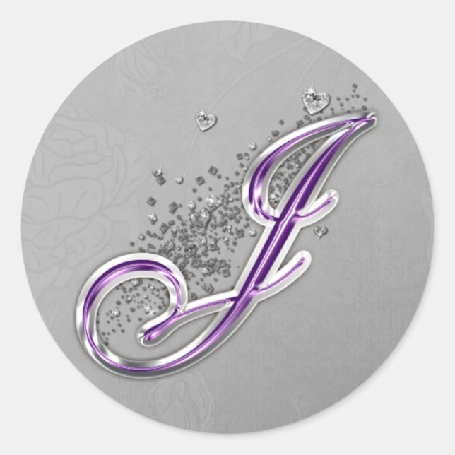 Rond Sticker Monogram J pour Parties scintillant violet (Devant)