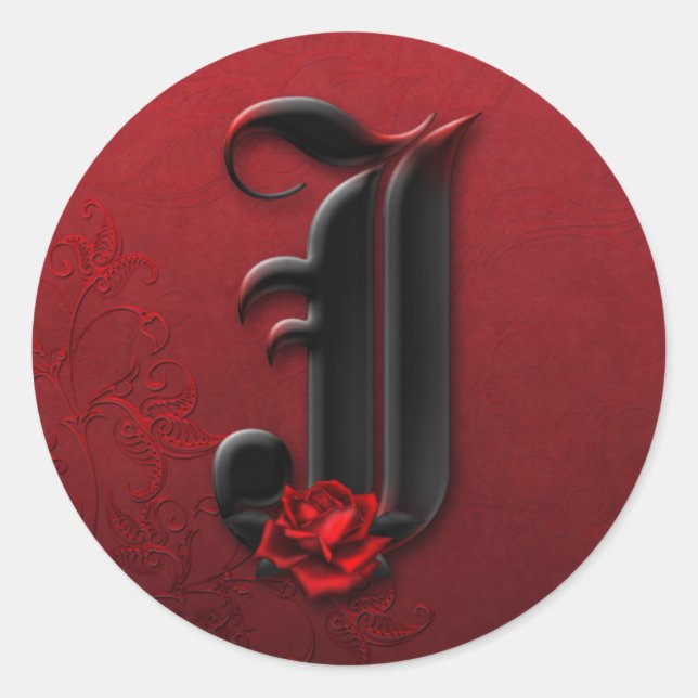 Rond Sticker Monogram J Rose noir et rouge (Devant)