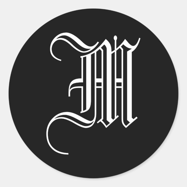 Rond Sticker Monogram M Vieux Style Anglais Noir Blanc (Devant)