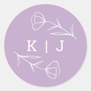 Rond Sticker Monogram Mariage fleur sauvage à Lilac