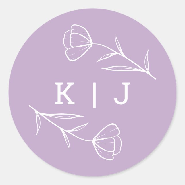 Rond Sticker Monogram Mariage fleur sauvage à Lilac (Devant)