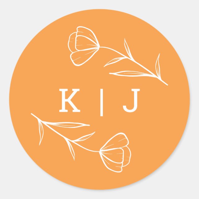 Rond Sticker Monogram Mariage fleur sauvage en Orange (Devant)