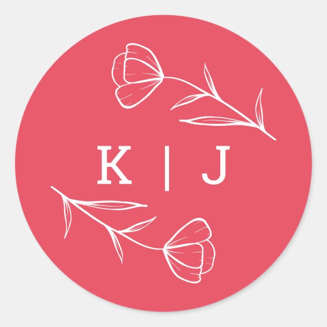 Rond Sticker Monogram Mariage fleur sauvage en Rose (Devant)