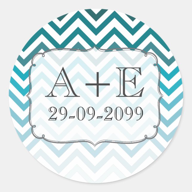Rond Sticker Monogram Mariage Ombre Blue Chevron (Devant)
