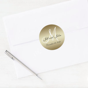 Rond Sticker Monogram Mariage Or