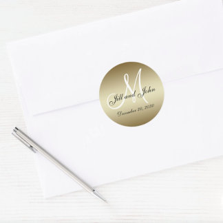 Rond Sticker Monogram Mariage Or