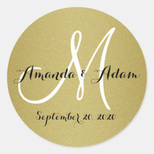 Rond Sticker Monogram Mariage Or Chimmery