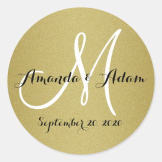 Rond Sticker Monogram Mariage Or Chimmery