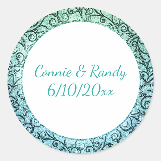 Rond Sticker Monogram Motif Turquoise et Or (Devant)