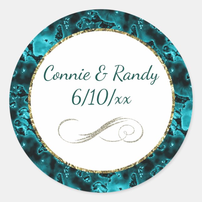 Rond Sticker Monogram Motif Turquoise et Or (Devant)