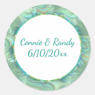 Rond Sticker Monogram Motif Turquoise et Or Opale