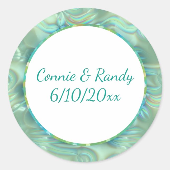 Rond Sticker Monogram Motif Turquoise et Or Opale (Devant)