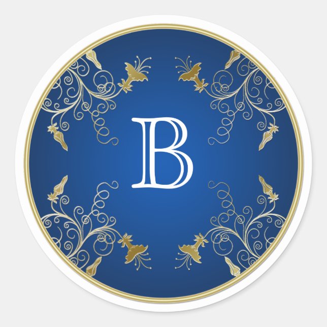 Rond Sticker Monogram Navy et Gold Floral (Devant)