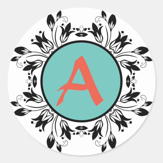 Rond Sticker MONOGRAM noir et blanc Damask (Devant)