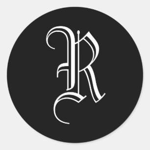 Rond Sticker Monogram R Vieux Style Anglais Noir Blanc