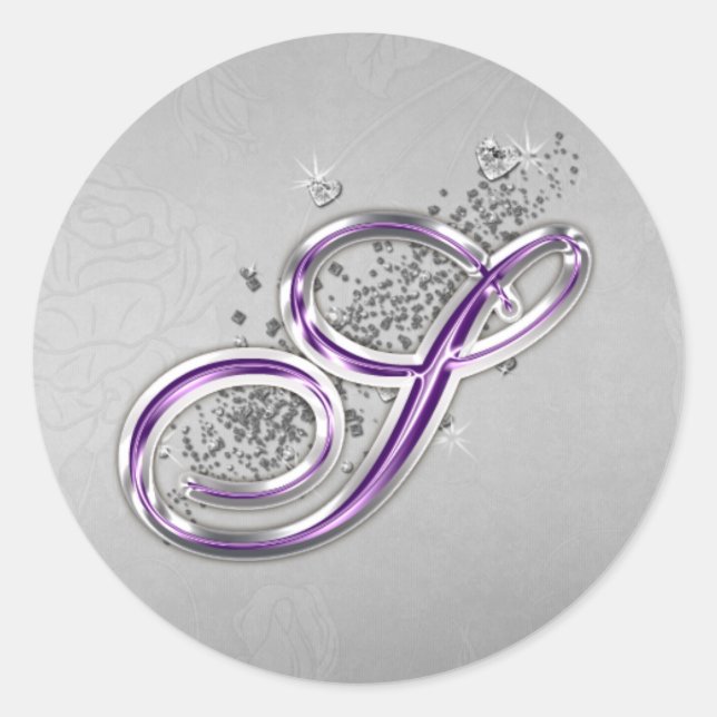 Rond Sticker Monogram S pour Parties scintillant violet (Devant)
