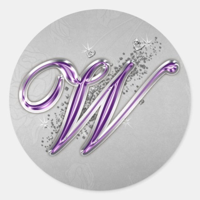 Rond Sticker Monogram W pour Parties scintillant violet (Devant)