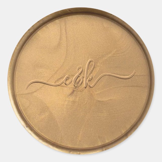 Rond Sticker Monogramme antique cire or Cursive (Devant)