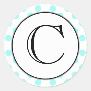 Rond Sticker monogramme Aqua et White Polka Dot