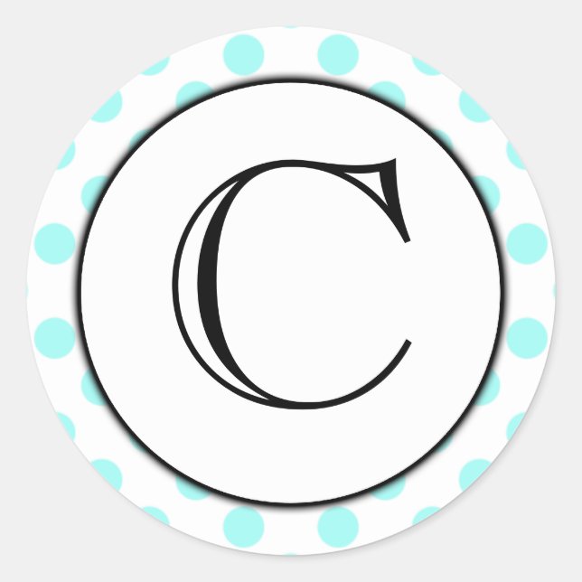 Rond Sticker monogramme Aqua et White Polka Dot (Devant)