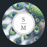 Rond Sticker Monogrammé Aquarelle Peacock Feathers<br><div class="desc">Ajoutez une touche d'élégance à votre papeterie mariage grâce à nos autocollants monogrammed magnifiquement conçus. Encadrés par une délicate bordure en plumes paon couleur aquarelle dans des tons majestueux de bleu royal, de violet et de vert, ces autocollants sont le moyen parfait pour insuffler à votre mariage une touche de...</div>