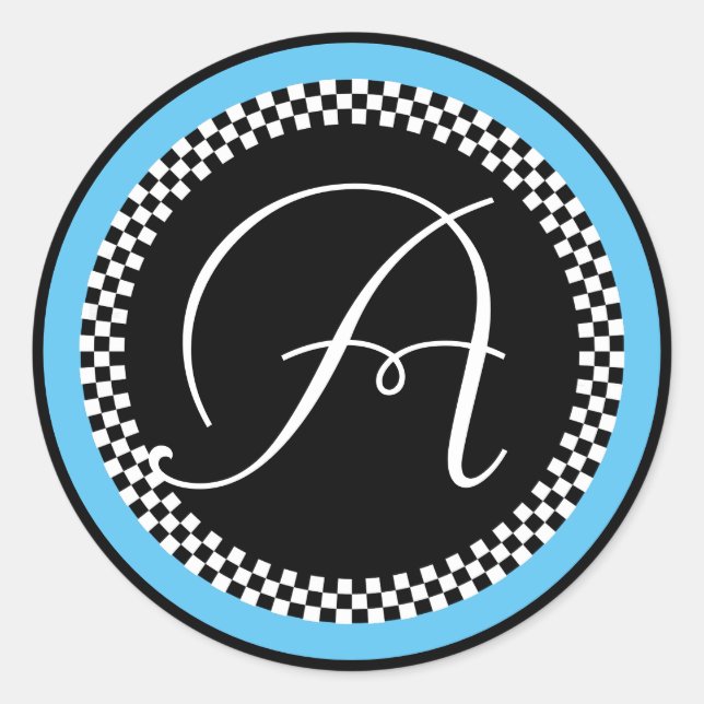 Rond Sticker Monogramme avec bordure bleue en tableau d (Devant)