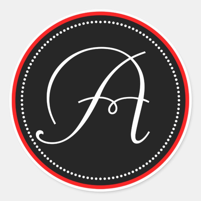 Rond Sticker Monogramme avec design Cercle Noir-Rouge (Devant)