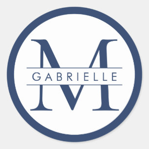 Rond Sticker Monogramme Bordure Ronde - Preppy Navy Blu