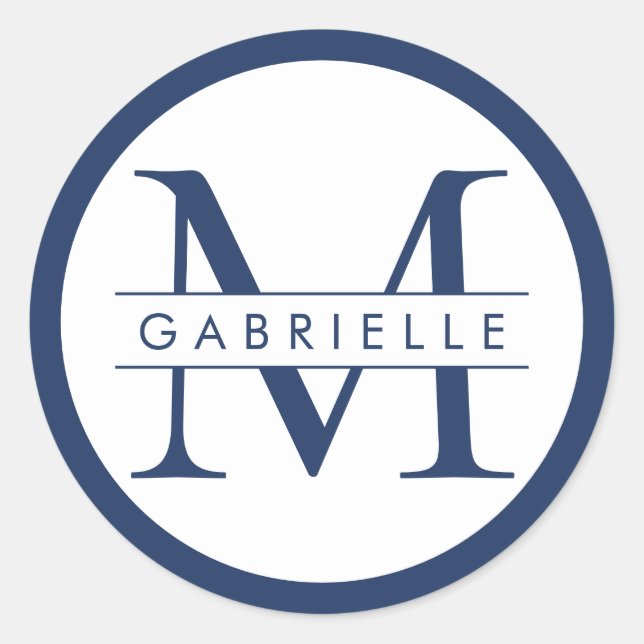 Rond Sticker Monogramme Bordure Ronde - Preppy Navy Blu (Devant)