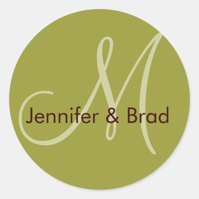 Rond Sticker Monogramme Brown de mariée mariage (Devant)