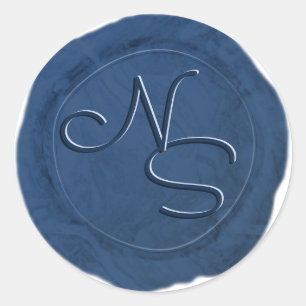 Rond Sticker Monogramme de cire marbrée moderne Marine