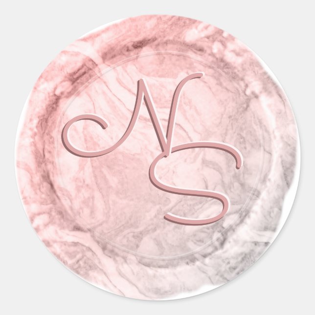 Rond Sticker Monogramme de cire rose marbrée moderne (Devant)