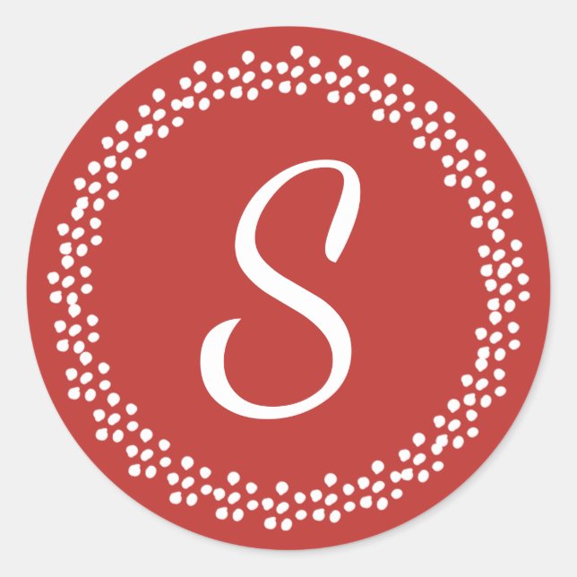 Rond Sticker Monogramme de couronne pointillée | Couleu (Devant)