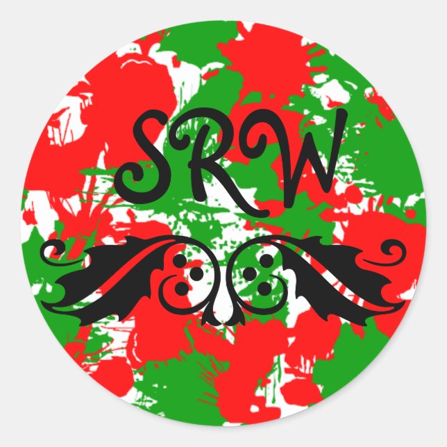 Rond Sticker Monogramme de peinture de Noël (Devant)