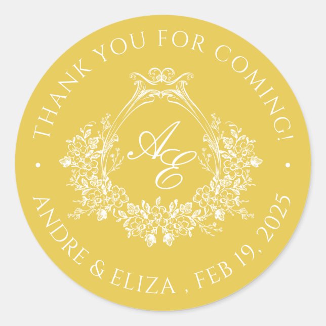 Rond Sticker monogramme en or élégant (Devant)