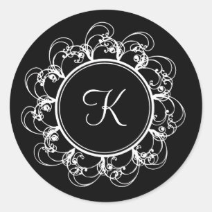 Rond Sticker Monogramme fantaisie (noir)