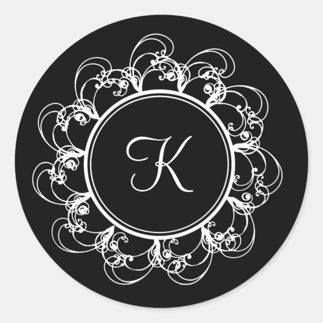 Rond Sticker Monogramme fantaisie (noir) (Devant)