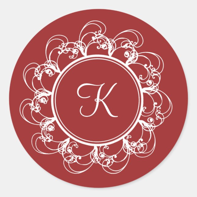 Rond Sticker Monogramme fantaisie (rouge) (Devant)
