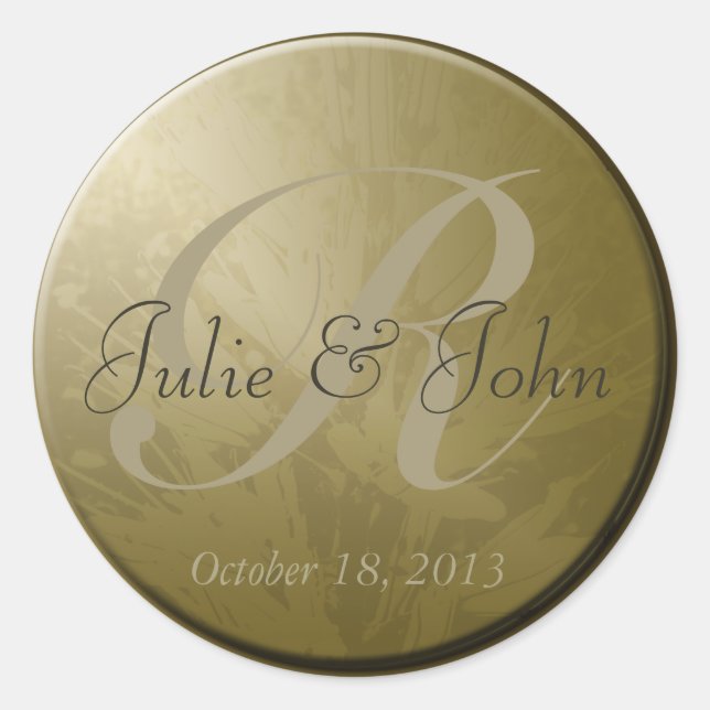 Rond Sticker Monogramme Fleurs d'or mariage 7 (Devant)