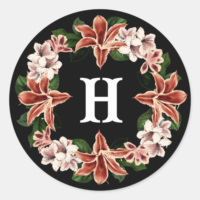 Rond Sticker Monogramme foncé et Moody Botanique Noir (Devant)