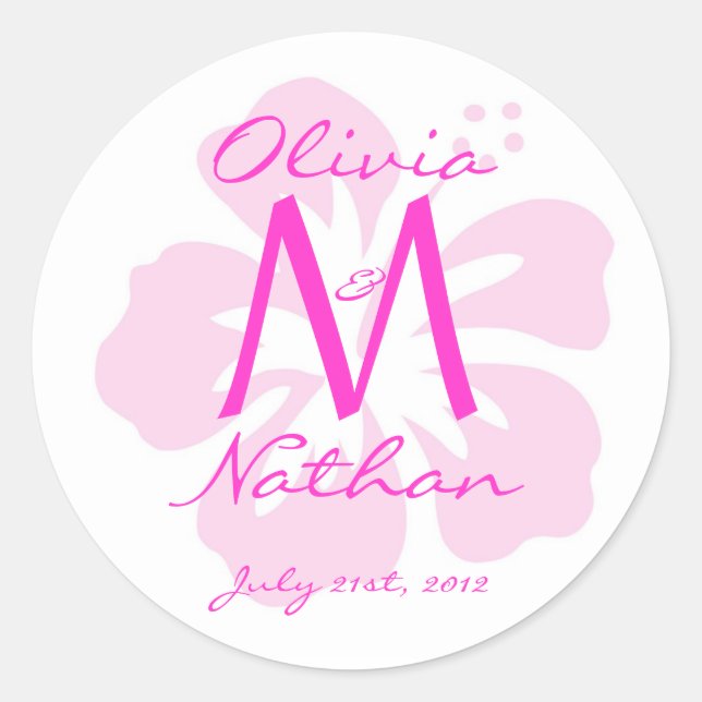 Rond Sticker Monogramme HIbiscus rose (Devant)