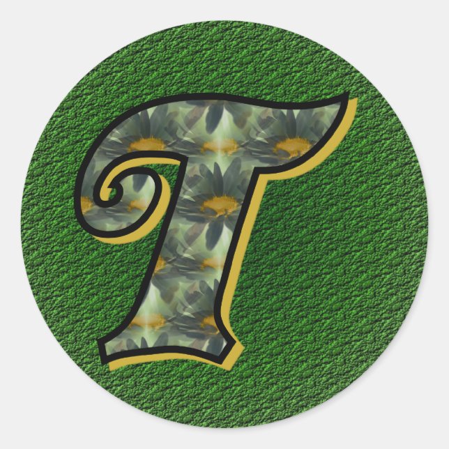 Rond Sticker Monogramme Initial T Black Daisers (Devant)